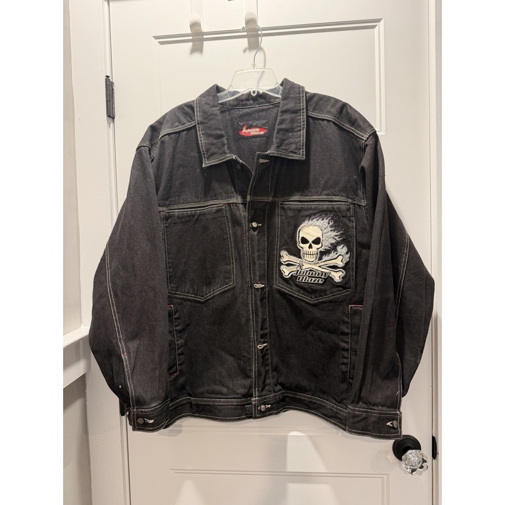 Vintage Y2K Johnny Blaze Skull & Crossbones Denim Set Jacket 2XL Jeans 32x33